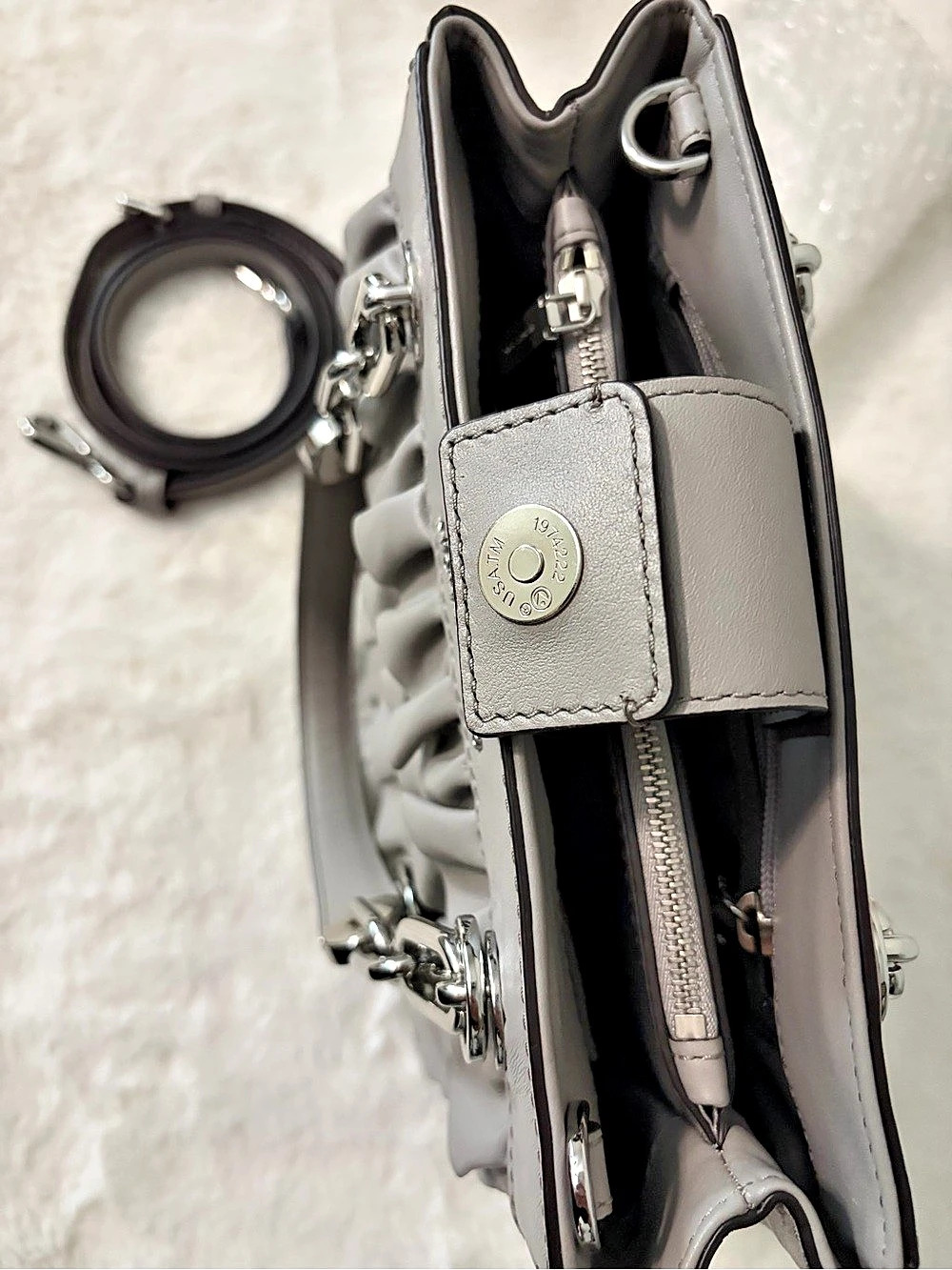 Michael Kors Cynthia Small Ruffled Satchel Gray Silver-Tone Hardwar - Picture 14 of 16